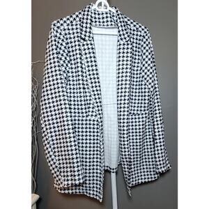 Shein Houndstooth Blazer Checkered Black White Long Sleeve Open Front Women SzXL